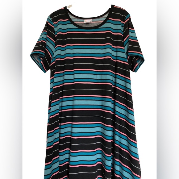 LuLaRoe Dresses & Skirts - Lularoe Carly High/Low Dress Teal Black Pink Stripes XL Excellent Condition
